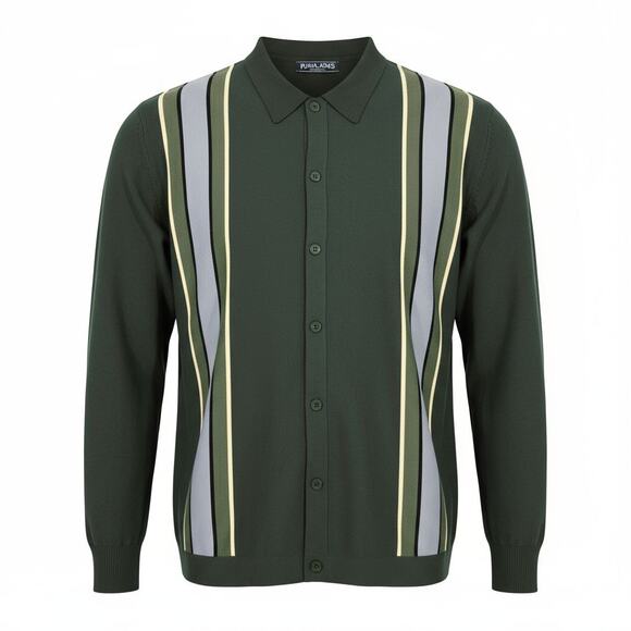 NWT PJ Paul Jones Vintage Striped Men's LS Cardigan BD Sweater 2XL Green - Picture 1 of 5